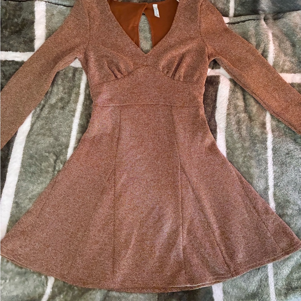 Free People Tan Long Sleeve Dress